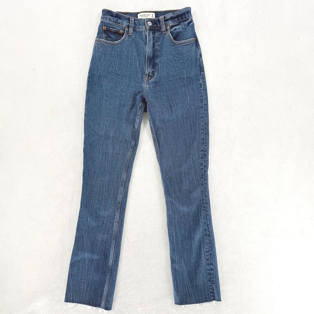 Abercrombie & Fitch‎ 90s Slim Straight Ultra High Rise Jeans Blue 25x27 Raw Hem